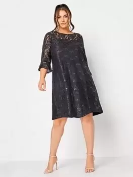 Image of Yours Lace Swing Dress Black, Size 14, Women