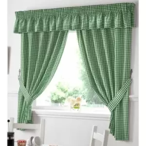 Image of Gingham Kitchen Curtains Green 46 x 54 - Green