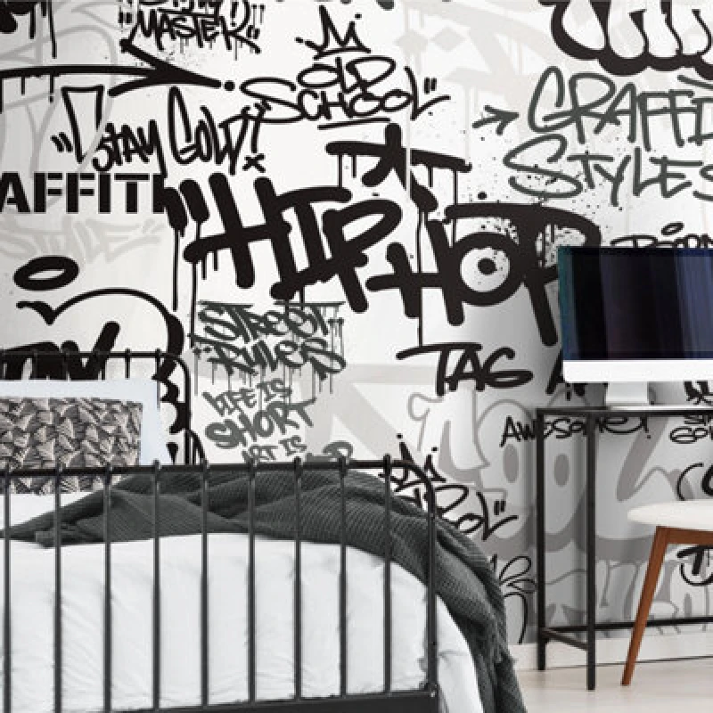 Image of Origin Murals Mono Graffiti - Black And White Matt Smooth Paste The Wall Mural 350Cm Wide X 280Cm High