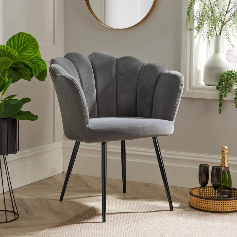 Image of Home Source Compact Scallop Occasional Chair with Metal Legs Grey