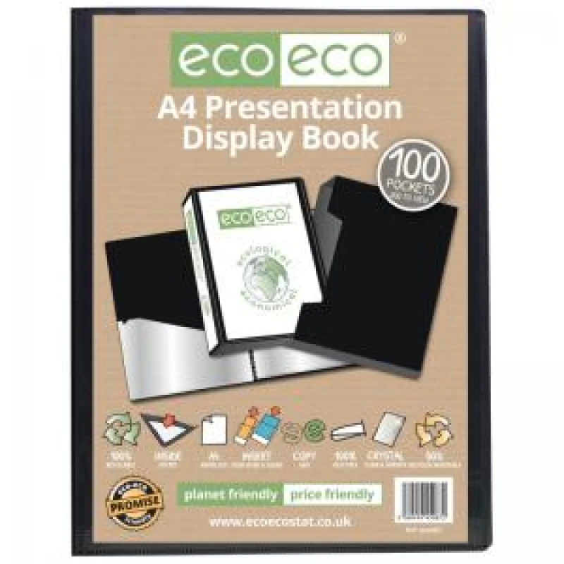 Image of Eco Eco 50% Recycled Presentation Display Book and Box 100 Pockets A4 Black eco067-S