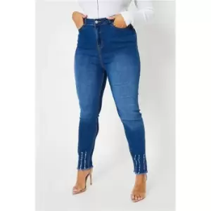 Image of I Saw It First Mid Wash Plus Size High Waisted Distressed Ankle Skinny - Blue