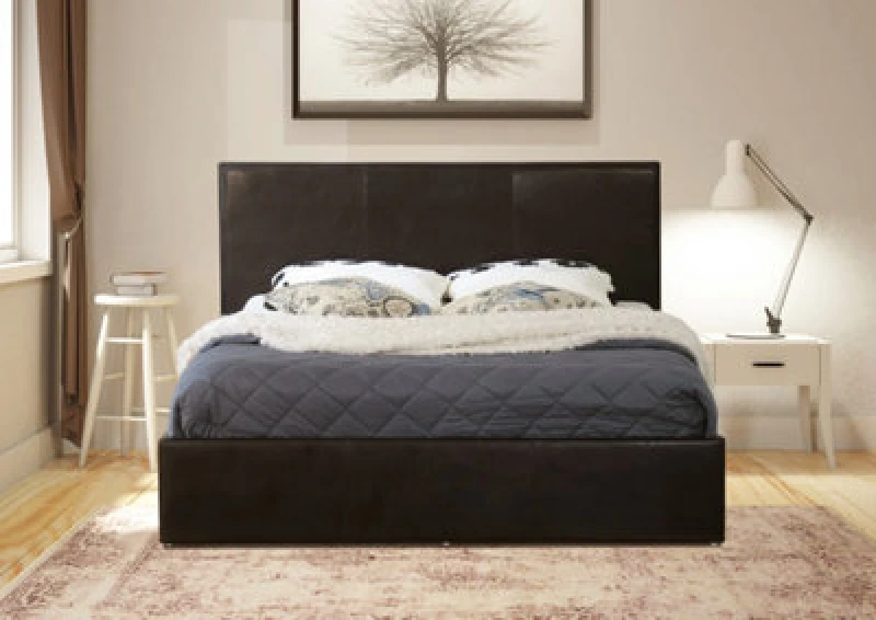 Image of Modernique Modernique Ottoman Double Storage Bed Faux Leather with Gas Lift Up Base in Black Size: King Black King Unisex 4673802624475