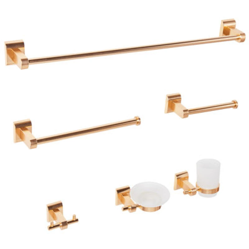Image of Beliani 6 Piece Bathroom Hardware Set Talara With Towel Bars And Hooks Gold