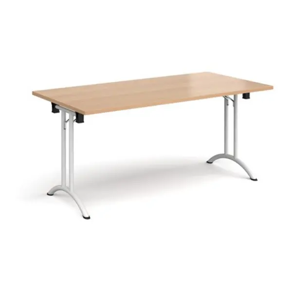 Image of Dams Rectangular folding leg table with white legs and curved foot rails 1600mm x 800mm - beech Beech CFL1600-WH-B