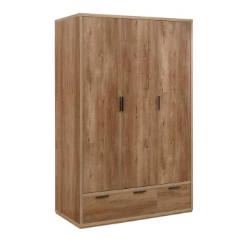 image of Stockwell Rusted Oak Traditional Farmhouse 3 Door 2 Drawer Combi Wardrobe - Birlea