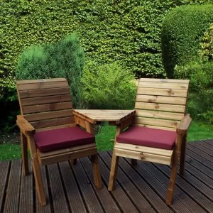 Image of Charles Taylor 2 Seater Angled Companion Set with Burgundy Seat Pads Burgundy