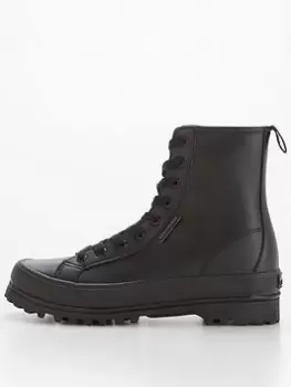 Image of SUPERGA 2643 Alpina Vegan Faux Leather Hi Tops - Black, Size 4, Women
