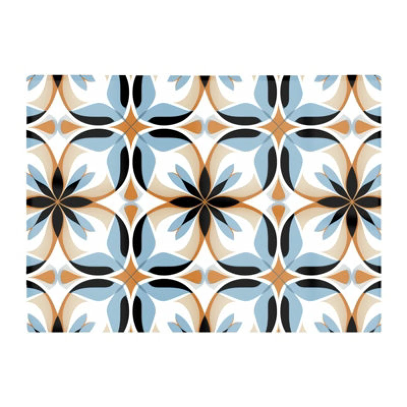 Image of Warren Reed Designer White Brown And Blue Geometric Pattern Glass Chopping Board
