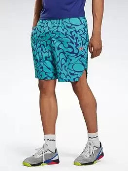 Image of Reebok Workout Ready Allover Print Shorts, Brown Size XL Men