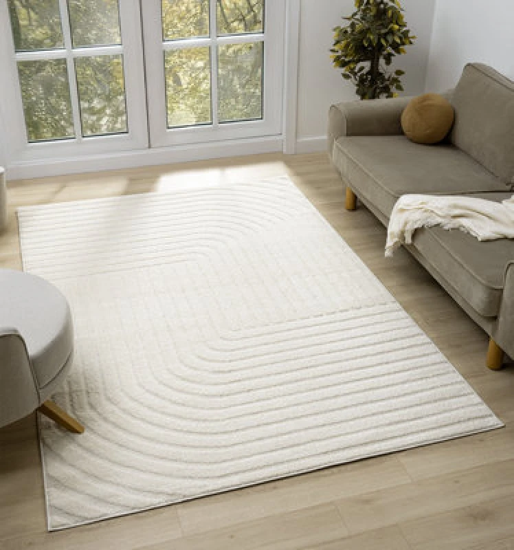Image of Aya Living Room Area Rug - Arches Pattern Wabi Sabi Cream 80Cm X 150Cm