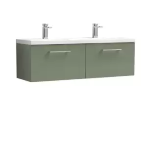 image of Nuie Arno 1200mm Wall Hung 2 Drawer Vanity & Double Ceramic Basin Satin Green