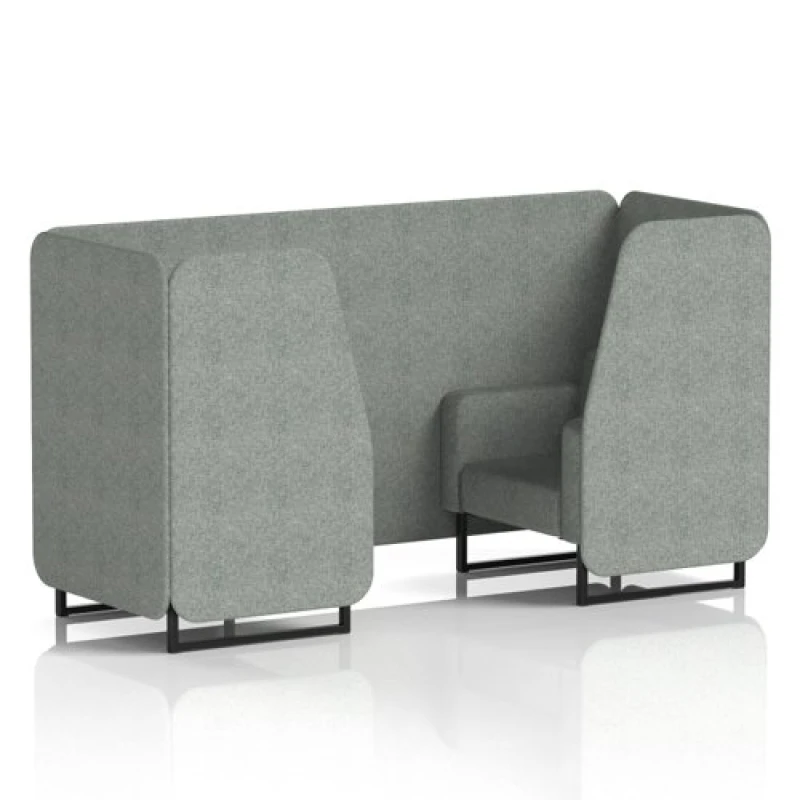 Image of Brixworth 2 Seater Office Booth with Front Panel - Black Legs in Rivet Fabric - Prime Panels and Sofa