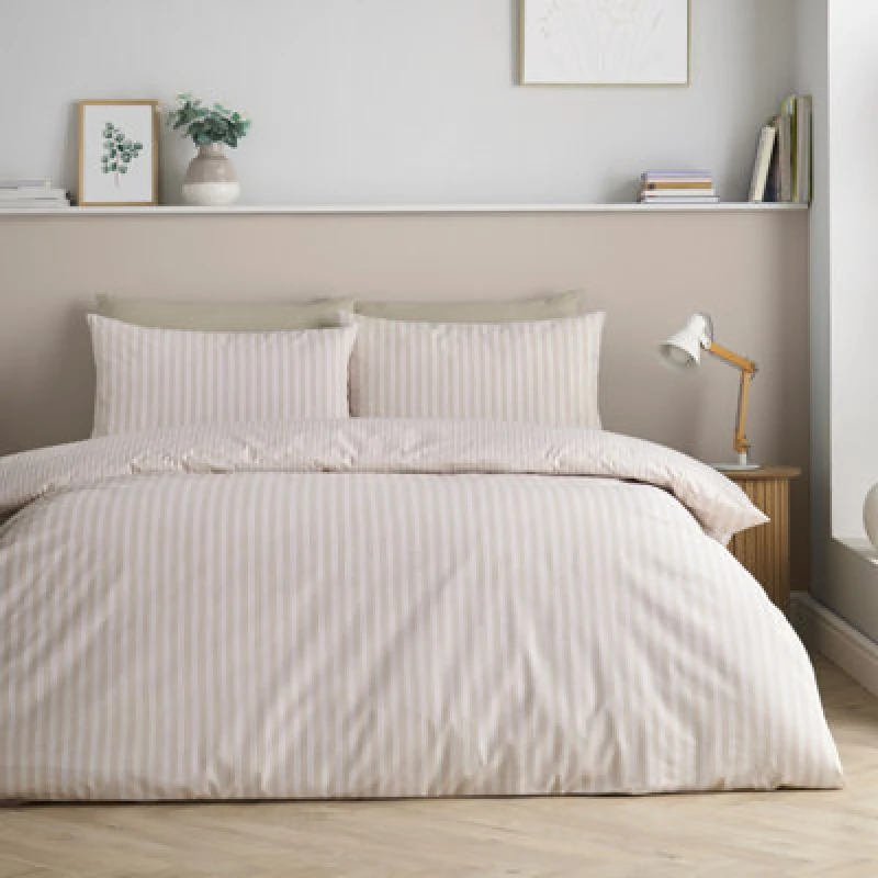 Image of Catherine Lansfield Epping Textured Stripe Duvet Cover Bedding Set Natural