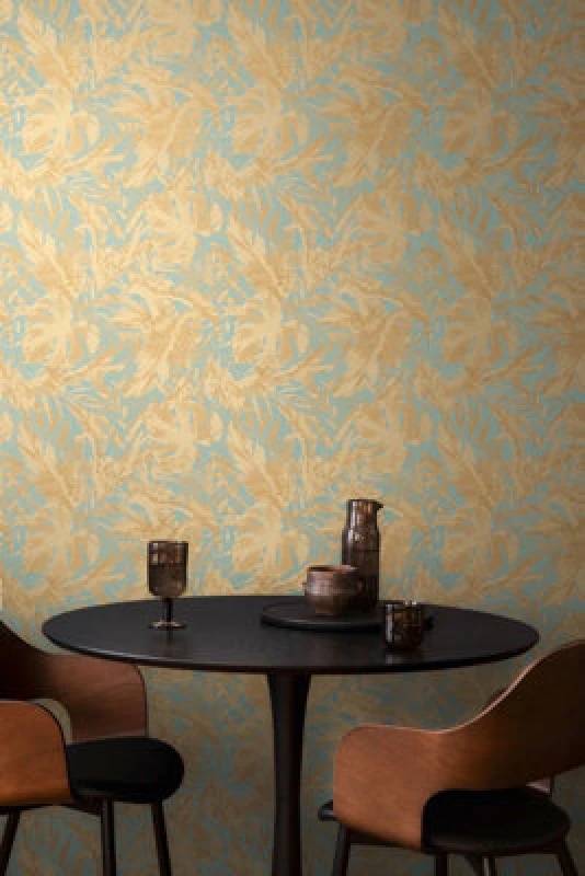 Image of As Creation Bricoflor Non-Woven Wallpaper, Leaf & Palm Wallpaper, Jungle & Tropical, Modern, Pattern In Blue, Gold - 10,05 X 0,53 M