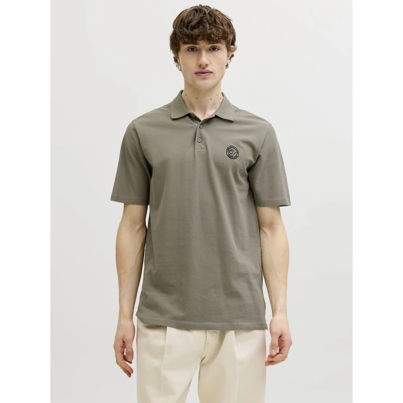 Image of jack & jones Short Sleeve Polo Shirt Khaki Cotton S