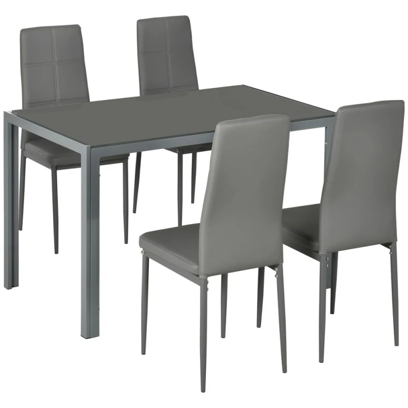 Image of HOMCOM 5 Piece Dining Set Table And 4 Chairs Set For 4 Persons Kitchen Glasstop, Grey 835-255V70GY