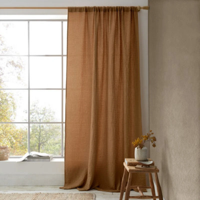 Image of Pineapple Elephant Muscat Waffle Slot Top Ready Made Single Voile Curtain Caramel