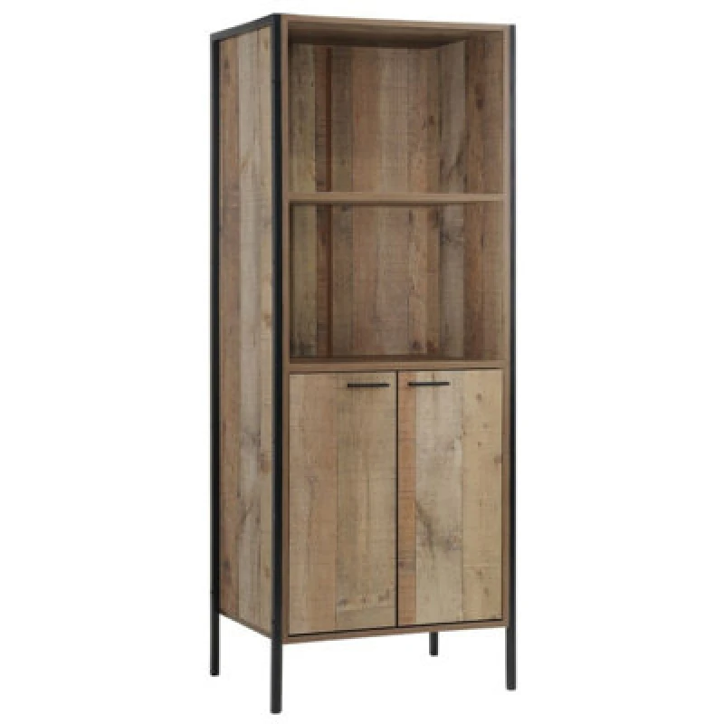 Image of Timber Art Design Stretton 2 Door Bookcase Storage Cabinet Shelving Display Sideboard Rustic Oak