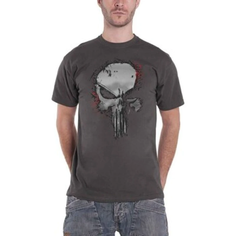 Image of Marvel Comics Punisher Metallic Skull T-Shirt Charcoal male