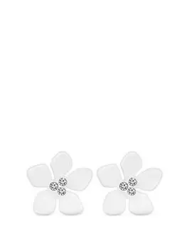 Image of Mood Gold White Flower Crystal Stud Earrings