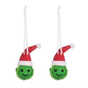 image of Festive Brussel Sprout Felt Hanging Decoration Set of 2