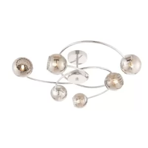 Aerith 6 Light Semi flush Chrome, Smokey Mirror Tinted Glass, G9