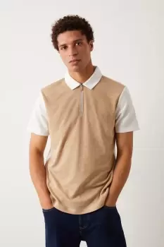 image of Plus And Tall Short Sleeve Zip Neck Jacquard Polo