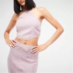 Image of Missguided Petite Co Ord Halterneck Boucle Crop Top - Pink