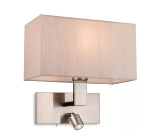 image of Raffles Wall Lamp with Adjustable Switched Reading Light Brushed Steel with Oyster Shade