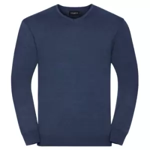 image of Russell Collection Mens V-Neck Knitted Pullover Sweatshirt (3XL) (Denim Marl)