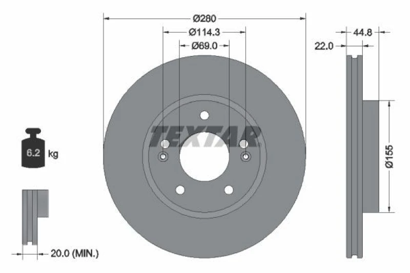 Image of Brake disc TEXTAR 92314703