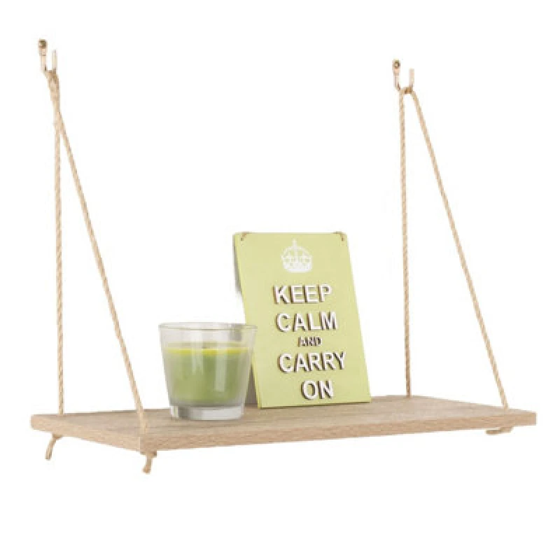 Image of Core Products 44Cm Rope Hanging Shelf Kit - Oak Effect, Wall-Mounted Storage, Adjustable & Easy Installation