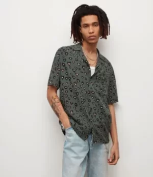 Image of AllSaints Mens Romansu Heart Leopard Shirt, Black/Grey/Beige, Size: L