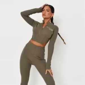 image of Missguided Neck Corset Waist Zip Through Crop - Green