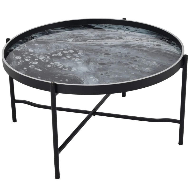 Image of Libra Interiors Mens Monochrome Swirl Coffee Tray Table in Silver Silver Male
