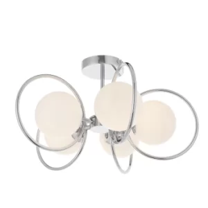 Image of Multi Arm Glass Semi Flush Ceiling Light Chrome Plate, Opal Glass