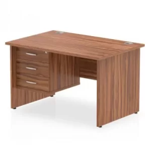 Image of Impulse 1200 Rectangle Panel End Leg Desk WALNUT 1 x 3 Drawer Fixed Ped