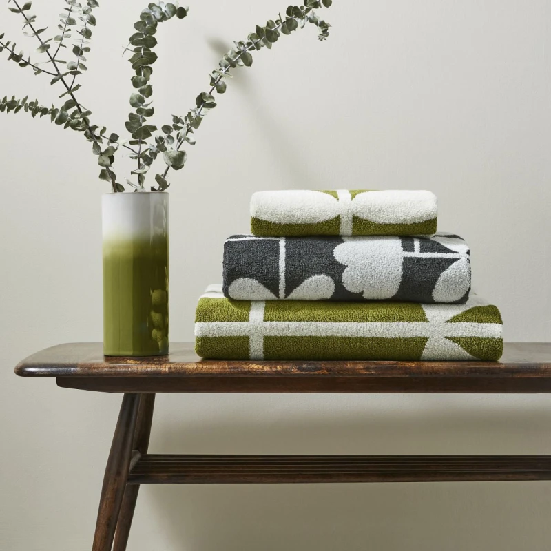 Image of Orla Kiely Cut Stem Moss Towels Charcoal