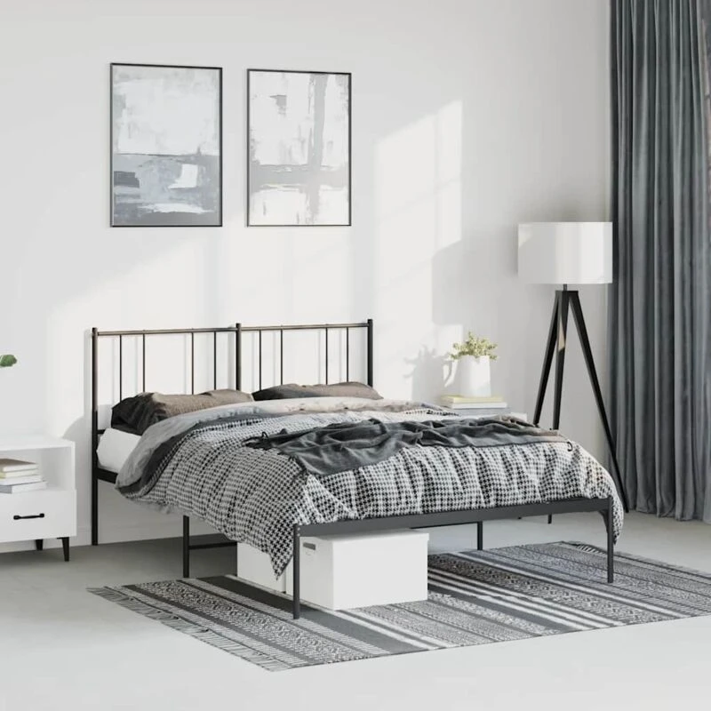 Image of JINLEFU Metal Bed Frame without Mattress with Headboard Black 150x200cm vidaXL JRVDZX-352482_DE
