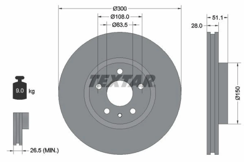 Image of Brake disc TEXTAR 92268605