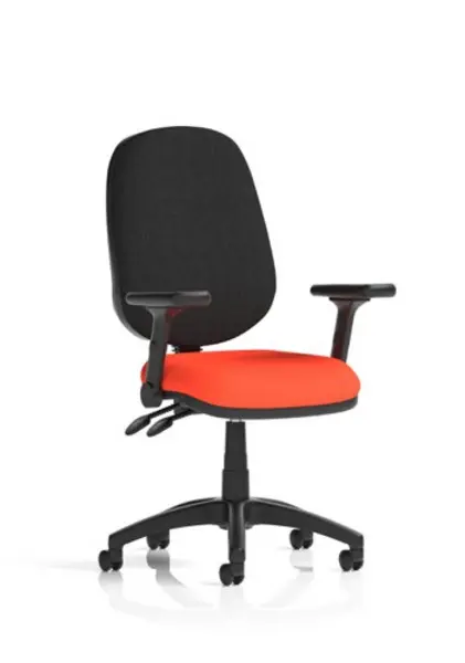 Image of Eclipse Eclipse Plus II Lever Task Operator Chair Bespoke Colour Seat Tabasco Orange With Height Adjustable And Folding Arms KCUP1738