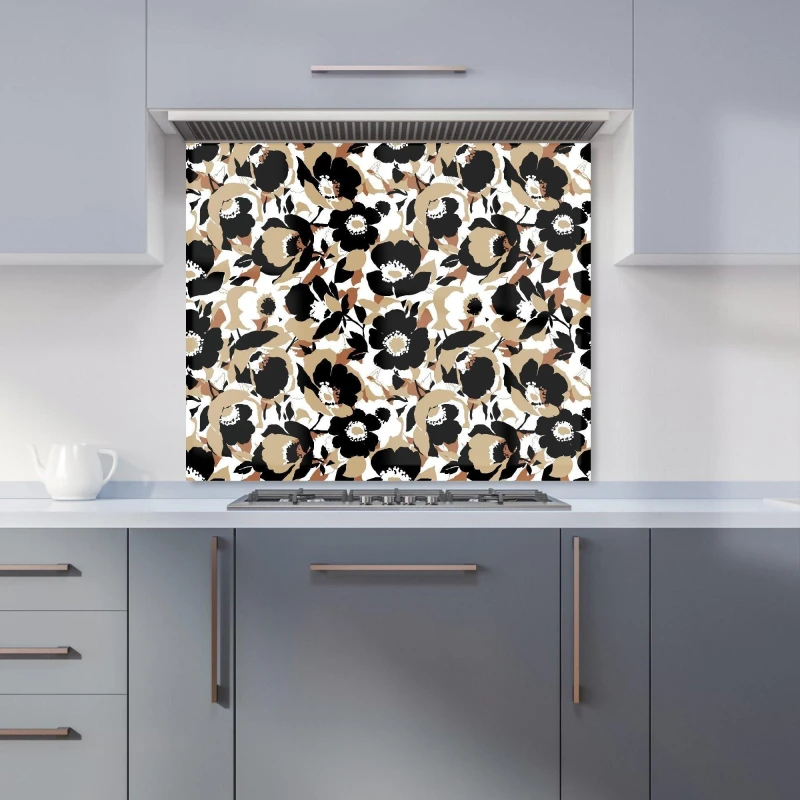 Image of Warren Reed - Designer Modern Flower Pattern Kitchen Splashback in Brown Size: 700mm x 650mm Brown Unisex 700mm x 650mm