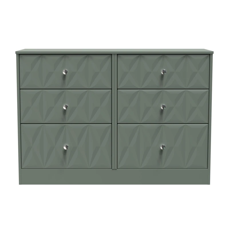 Image of Genoa Ready Assembled Matt Green 6 Drawer Chest (H)792mm (W)1117mm (D)395mm