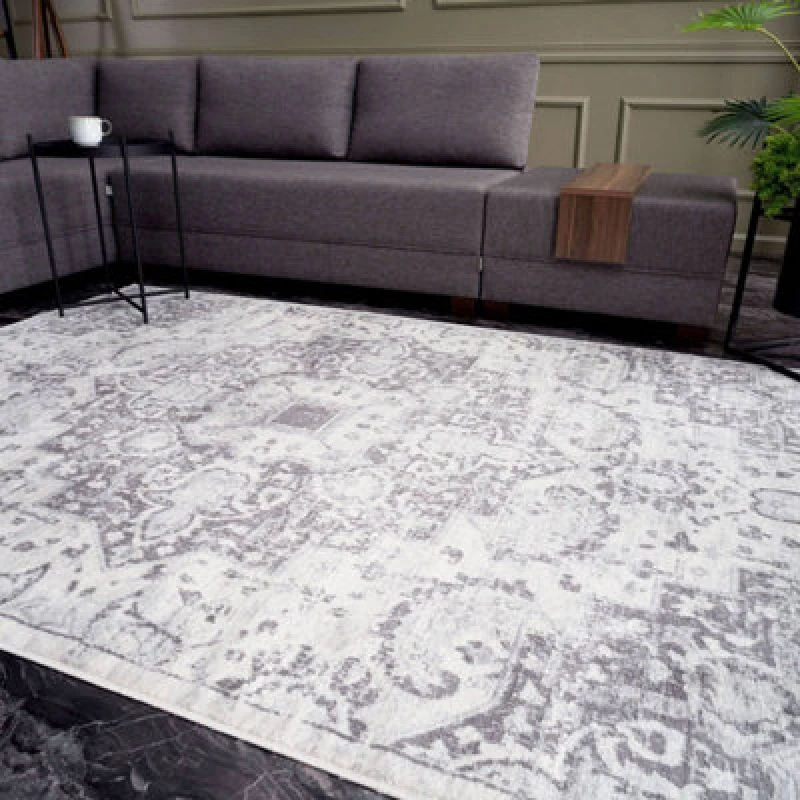 Image of The Rugs Montana Grey Cream Oriental Area Rug And Runner Soft Durable Pet Friendly Easy To Clean Living Room Bedroom 4060