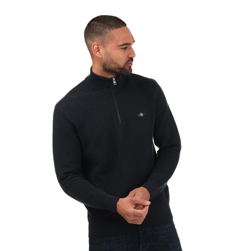 Image of Gant Textured Cotton Half-Zip Jumper - Blue Blue M