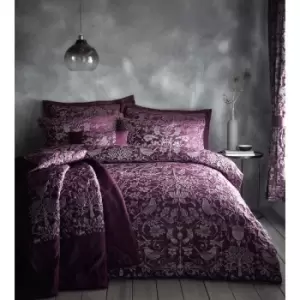 image of Portfolio Oak Tree Plum Double Duvet Set Luxury Jaquard Bedding Bed Set - Plum