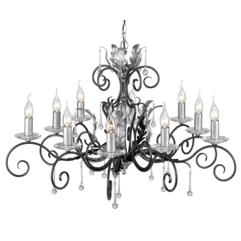 Image of Amarilli 10 Light Chandelier Black, Silver Floral Leaves Design , E14