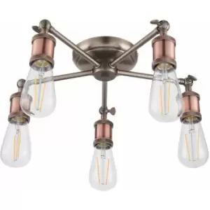Image of Loops - Semi Flush Ceiling Light Aged Copper 5 Lamp Adjustable Vintage Hanging Pendant