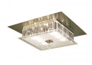 Image of Flush Ceiling Square 6 Light Antique Brass, Glass, Crystal